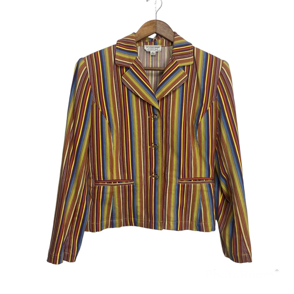 St. John Sport Striped Colorful Denim Blazer 70s Small